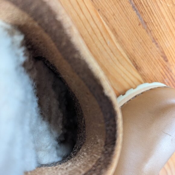 Butterscotch No 6 Leather Wood Block Mid Heel Shearling Lined Slip On Liza Clogs - Picture 6 of 14